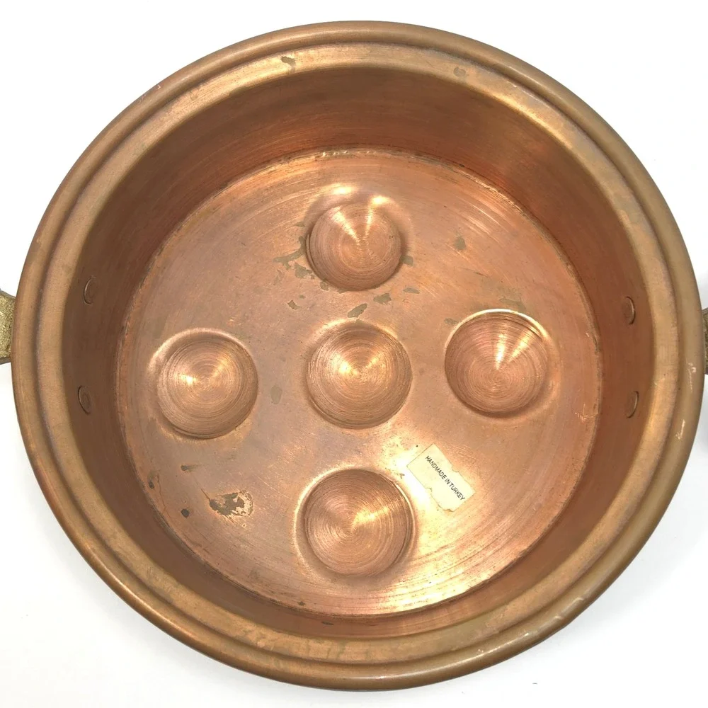Vintage Copper Escargot Pan Egg Poacher Brass Handles Handmade Turkey 5 Cup 8